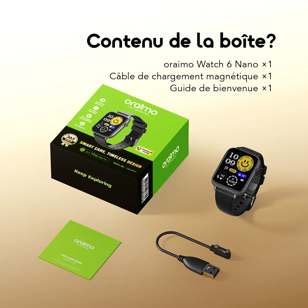 Oraimo Watch 6N OSW-8000N — Montre intelligente | Écran tactile couleur | Suivi de santé complet | Modes sportifs | Livraison Gabon | Kadmarket